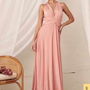 Long blush pink flowy dress.